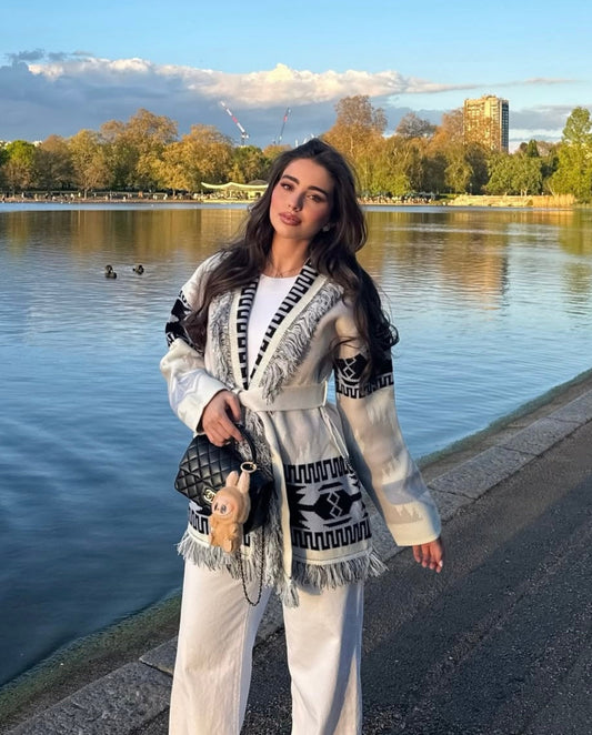 BLUE JACQUARD Cashmere Cardigan